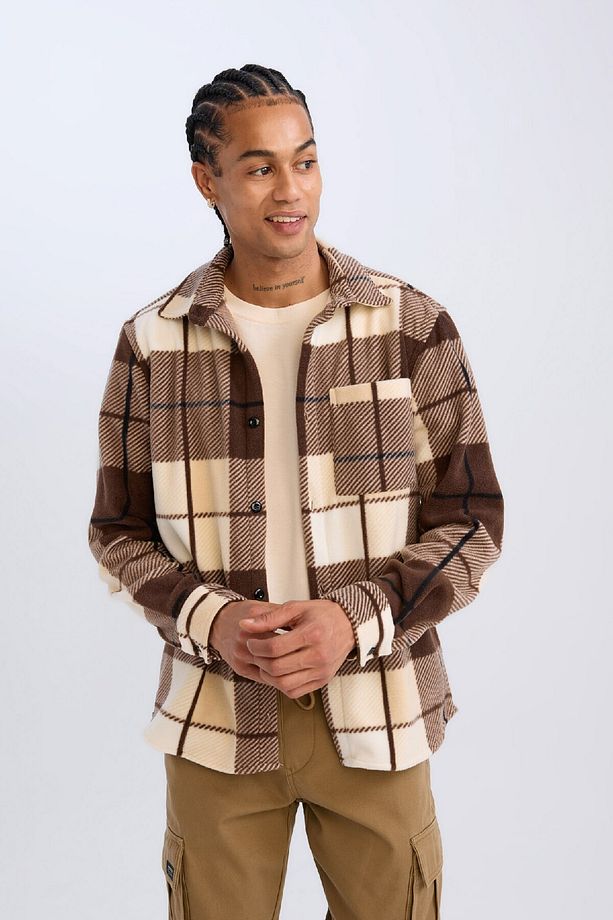 Regular Fit Kareli Polar Uzun Kollu Gömlek V2767AZ24WN - 3