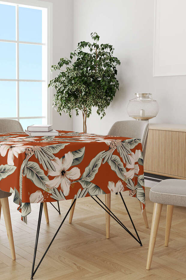 Orange Flower Bird Patterned Digital Printed Tablecloth Cgh1387-Ms