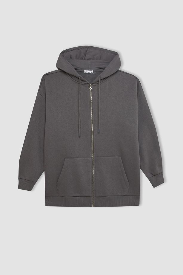 Oversize Geniş Kalıp Kapüşonlu Cepli Basic Düz Fermuarlı Sweatshirt V4233az24wn - 7