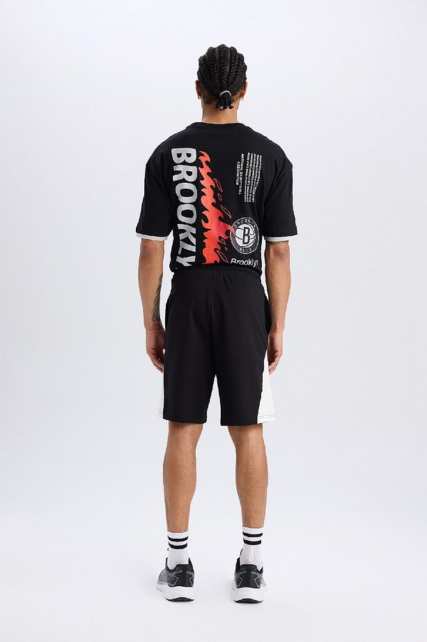 DeFactoFit NBA Brooklyn Nets Beli Bağcıklı Cepli Kısa Paça Şort C9253AX24AU - 6