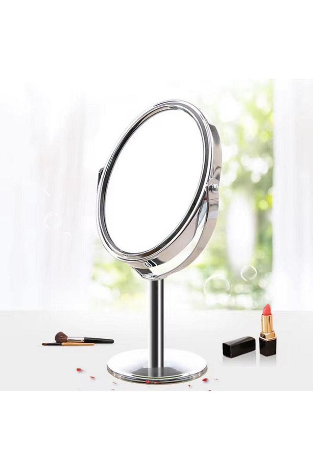 Oval Masaüstü Ayaklı 360° Dönebilen çift taraflı büyüteçli krom ayna 18X10cm - 3