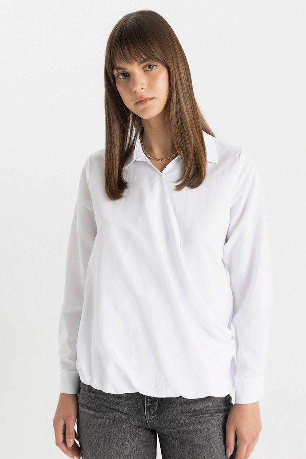 Basic Düz Poplin Uzun Kollu Gömlek C8645ax24sm - 1