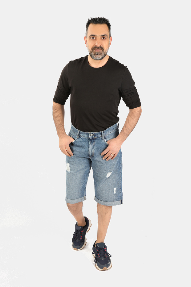 Blue Men's Ripped Capri