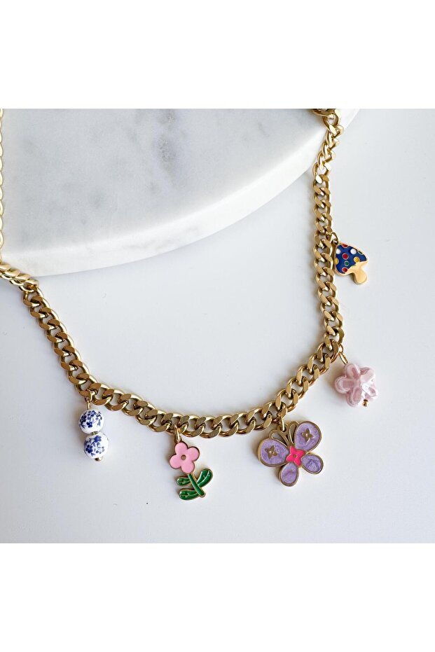 Çelik Flowers Charm Kolye - 2