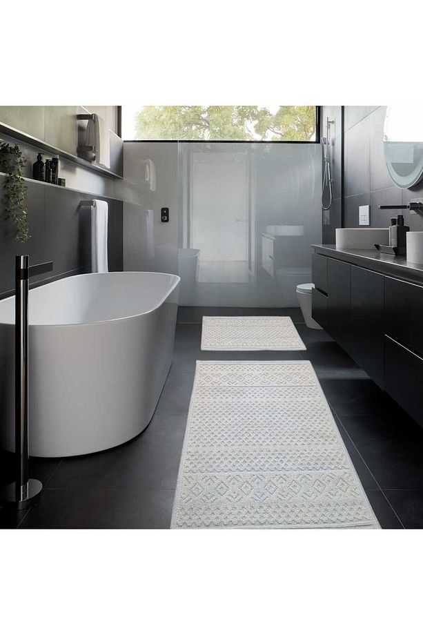 2'li Banyo Pamuk Paspas Seti, Kaymaz Taban, Şık Ve Dayanıklı 57x96 / 57x46 Ölçülerinde - 1