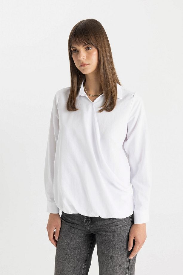 Basic Düz Poplin Uzun Kollu Gömlek C8645ax24sm - 4