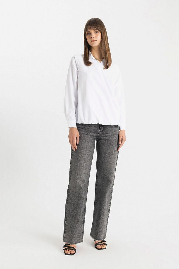 Basic Düz Poplin Uzun Kollu Gömlek C8645ax24sm - 2