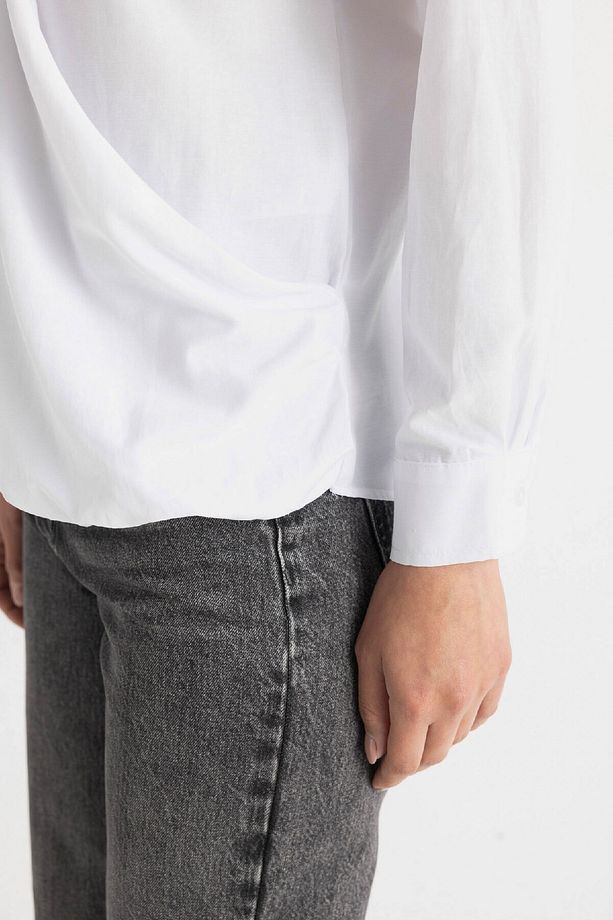Basic Düz Poplin Uzun Kollu Gömlek C8645ax24sm - 5