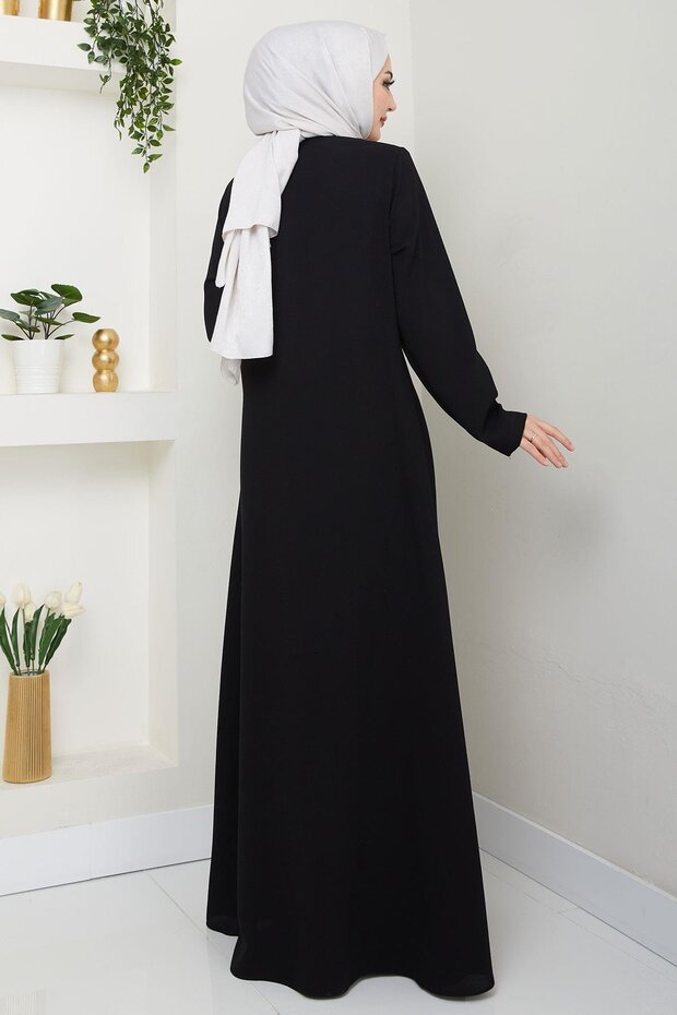 Tek Tarafı Çapraz Dikişli Ferace Siyah HM2708 - 4