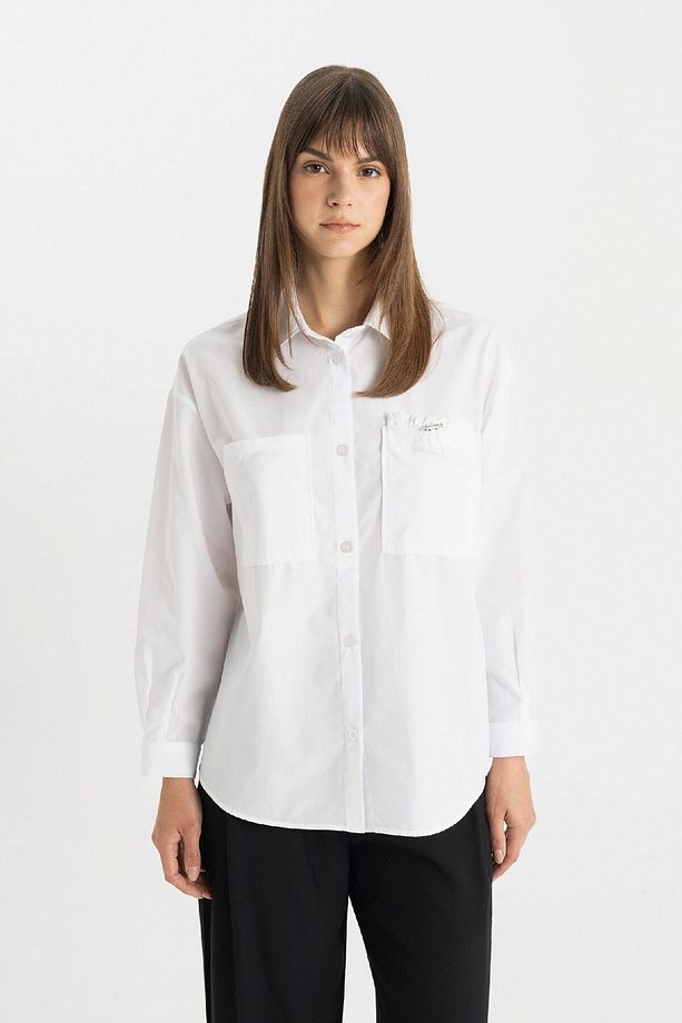 Relax Fit Poplin Uzun Kollu Gömlek Tunik C7825AX24SM - 3