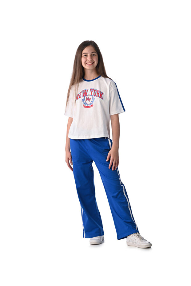 Girls' 2pcs Spring/Summer Outfit Set - Comfy Knit Crop Top & Wide-Leg Pants