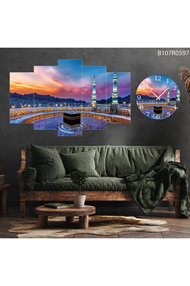 Tablo Duvar Mdf Tablo 5 Parça Set Ve Saatli - 1