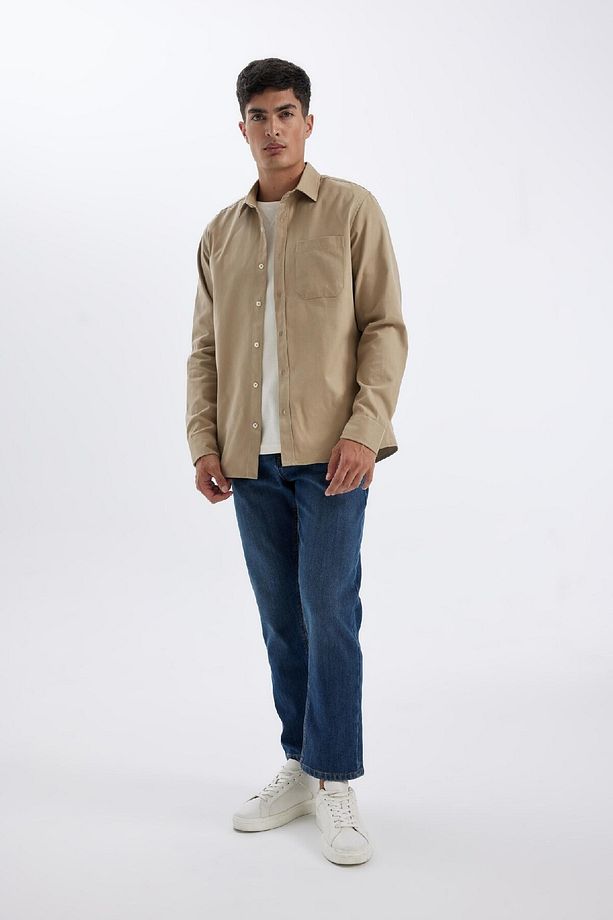%100 Pamuk Regular Fit Düğmeli Basic Düz Gabardin Uzun Kollu Gömlek A5383ax24au - 5