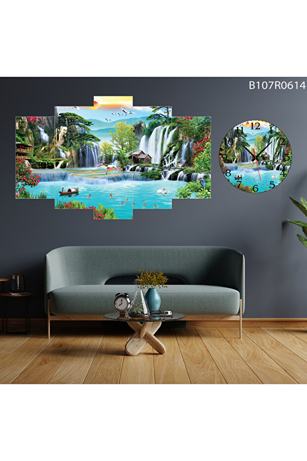 Tablo Duvar Mdf Tablo 5 Parça Set Ve Saatli - 1