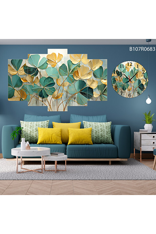 Tablo Duvar Mdf Tablo 5 Parça Set Ve Saatli - 1