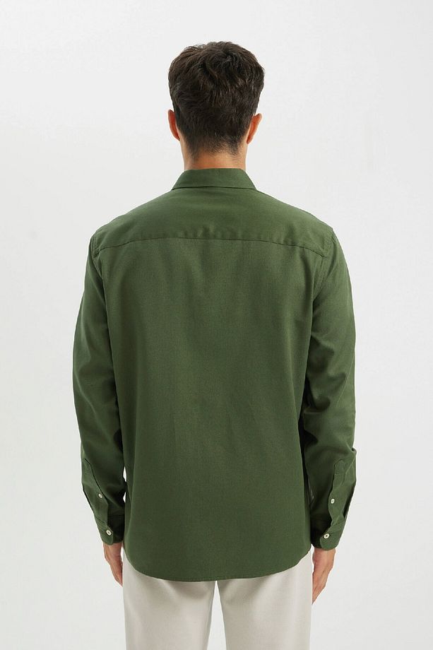 %100 Pamuk Regular Fit Düğmeli Basic Düz Gabardin Uzun Kollu Gömlek A5383ax24au - 6