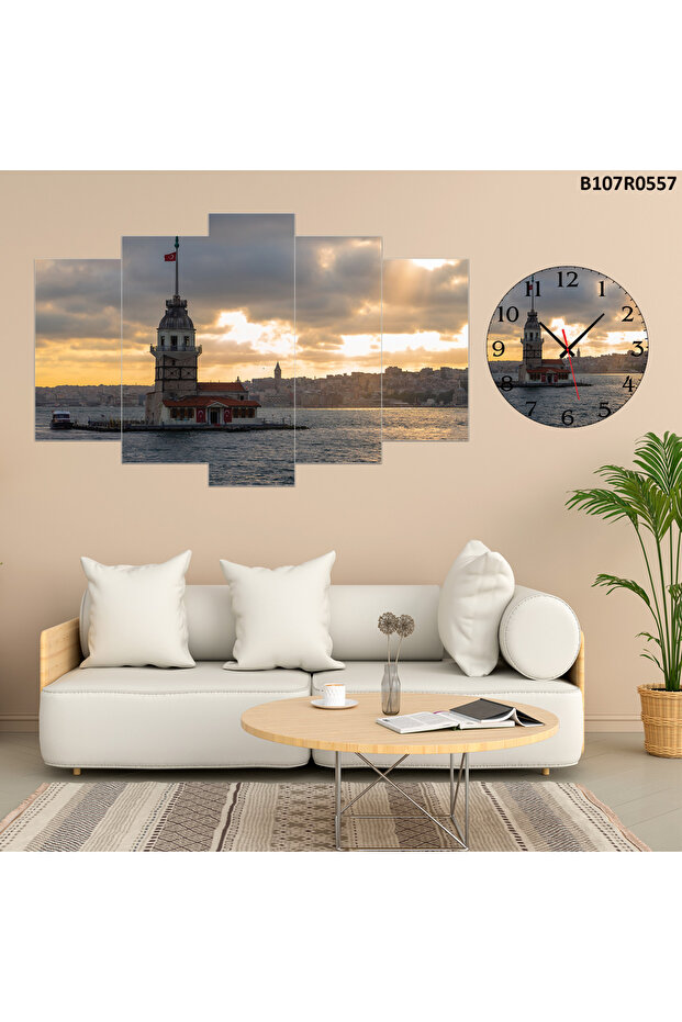 Tablo Duvar Mdf Tablo 5 Parça Set Ve Saatli - 1