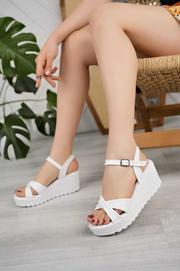White Cross Strap Feta Wedge Heel Lightweight Orthopedic Summer Sandals
