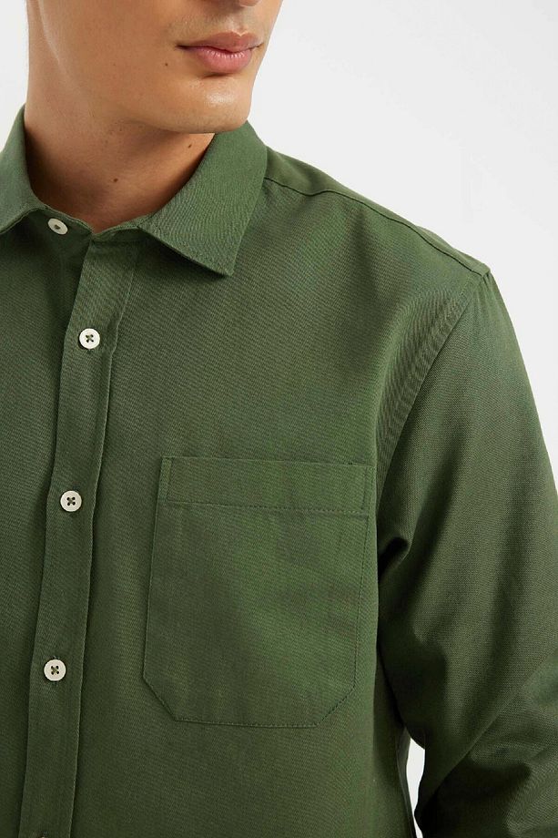 %100 Pamuk Regular Fit Düğmeli Basic Düz Gabardin Uzun Kollu Gömlek A5383ax24au - 5