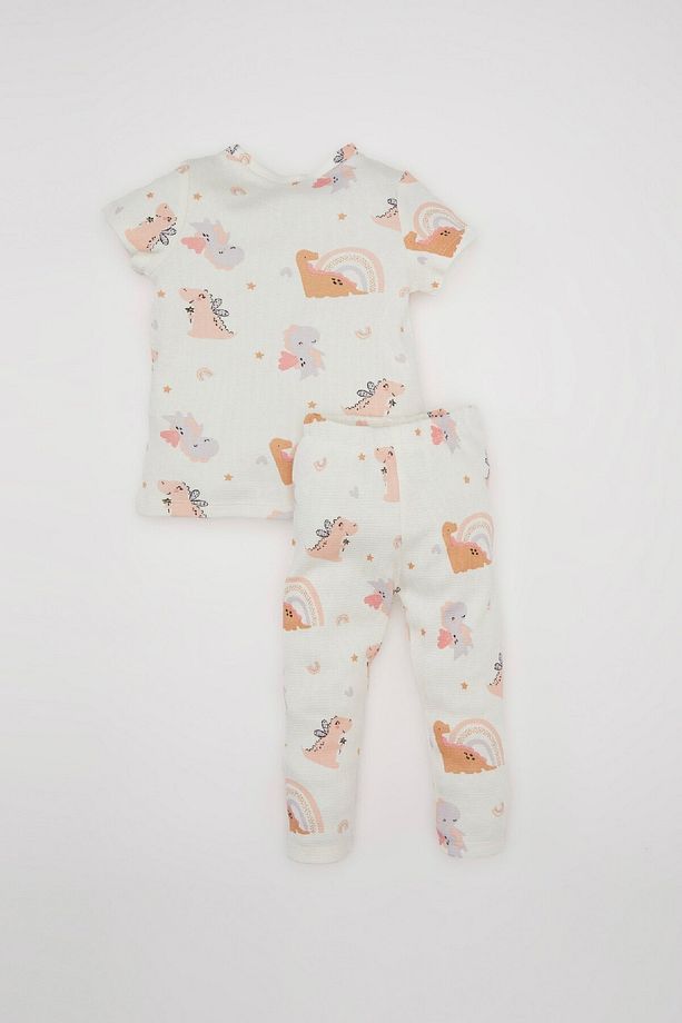 Kız Bebek Pijama Takımı Waffle Dinazor Desenli Kısa Kollu Üst Uzun Alt C3474a524sm - 5
