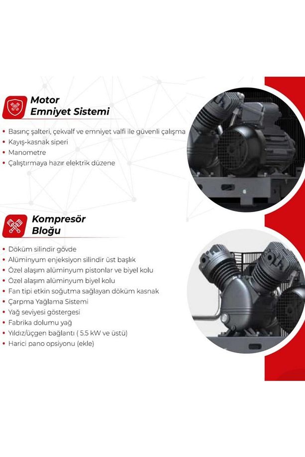 500 Lt. Kompresör 380v 4kw/5,5hp Tek Kademeli 7 Bar D5,5-500 - 2