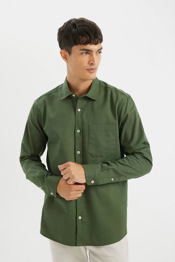 %100 Pamuk Regular Fit Düğmeli Basic Düz Gabardin Uzun Kollu Gömlek A5383ax24au - 3