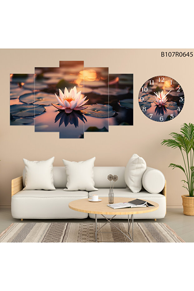 Tablo Duvar Mdf Tablo 5 Parça Set Ve Saatli - 1