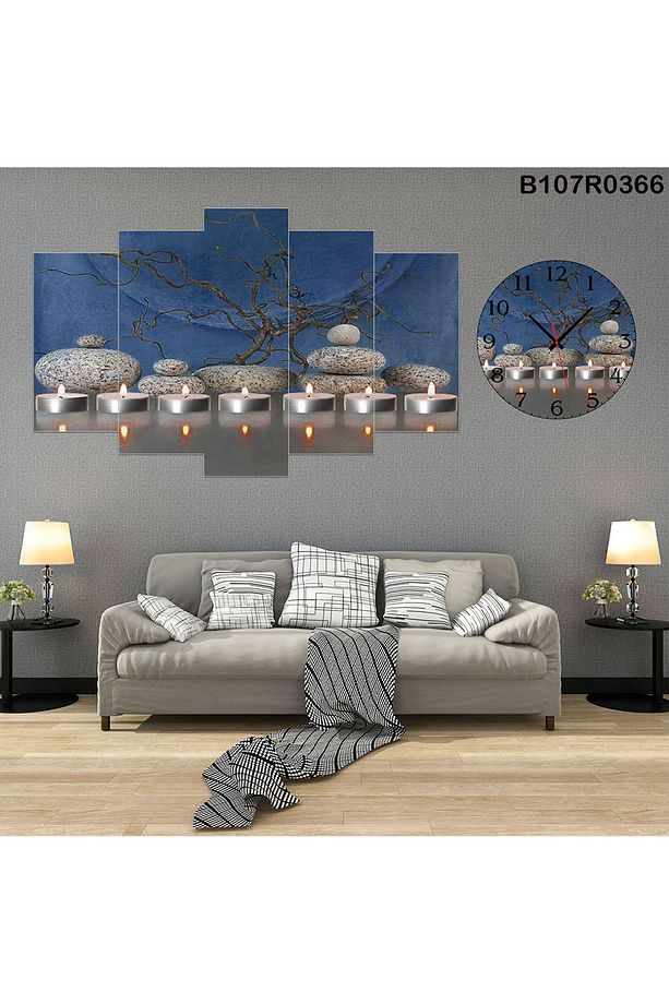 Tablo Duvar Mdf Tablo 5 Parça Set Ve Saatli - 1