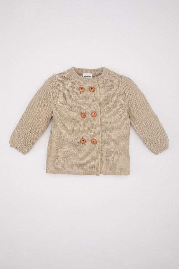 Kız Bebek Düğmeli Basic Düz Uzun Kollu Triko Hırka C9769A524WN - 1