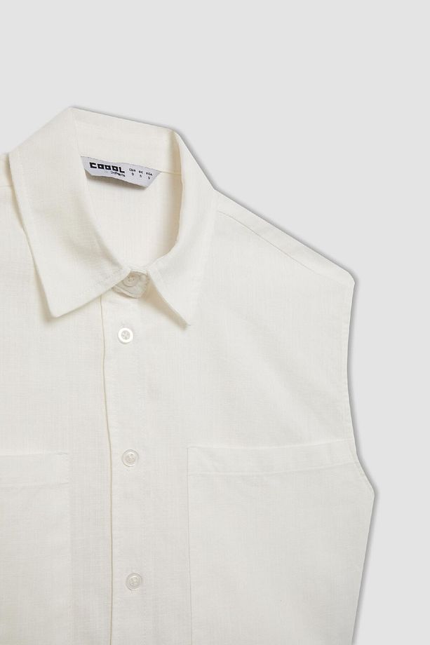 Oversize Geniş Kalıp Flamlı Pamuk Kolsuz Gömlek D0358ax24sm - 7