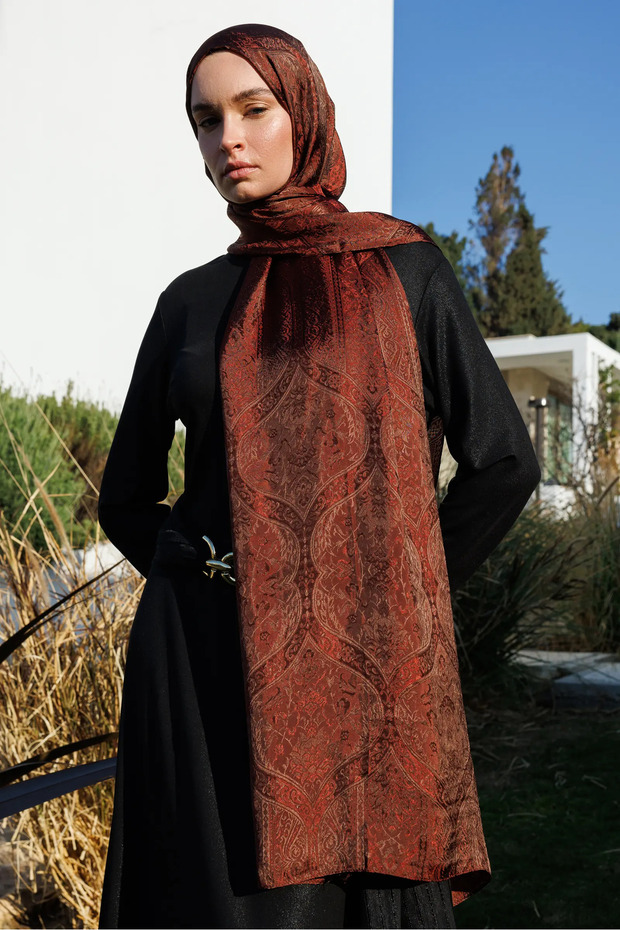 Soler Desen Shine Line Şal Acı Kahve-Kahve - 3