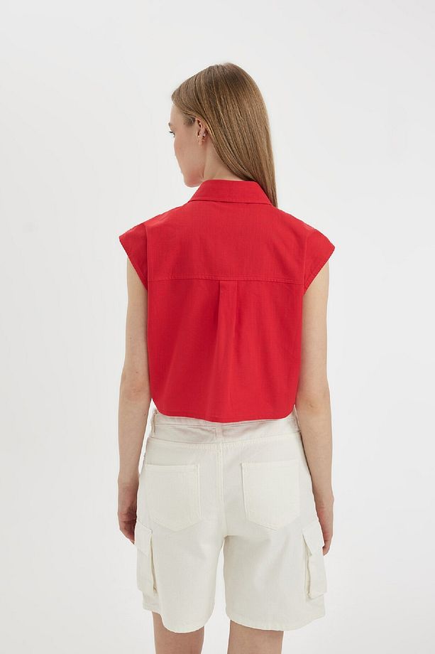 Oversize Geniş Kalıp Flamlı Pamuk Kolsuz Gömlek D0358ax24sm - 6