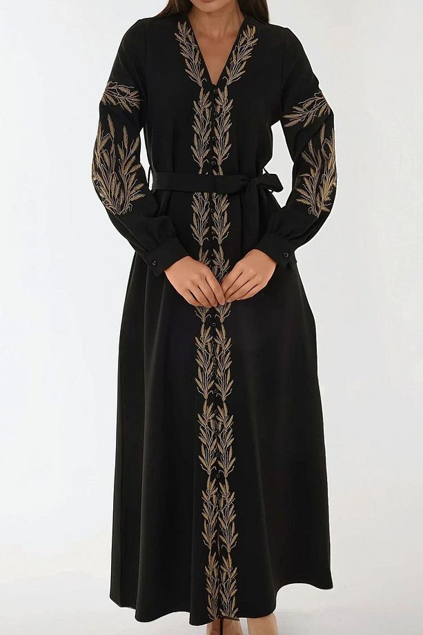 Nakış Işlemeli V Yaka Modest Elbise - 7