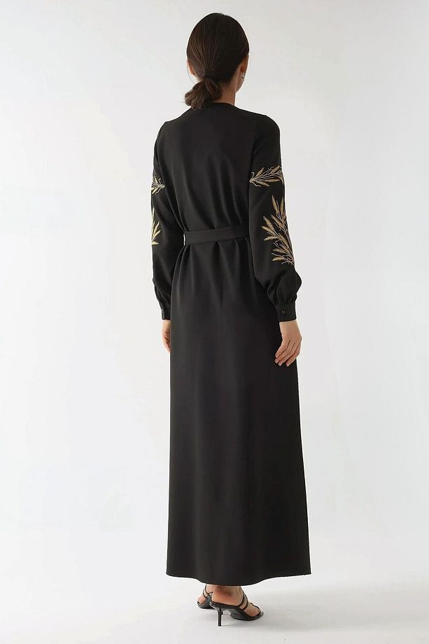 Nakış Işlemeli V Yaka Modest Elbise - 6