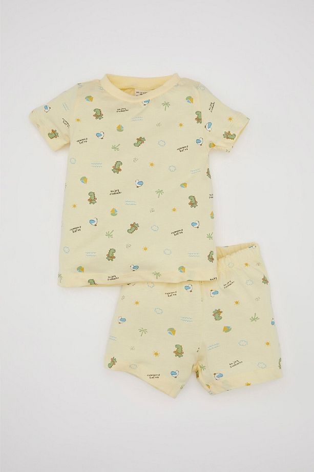 Erkek Bebek Pijama Takımı Dinazor Desenli Penye Kısa Kollu Üst Şort C5200a524hs - 1
