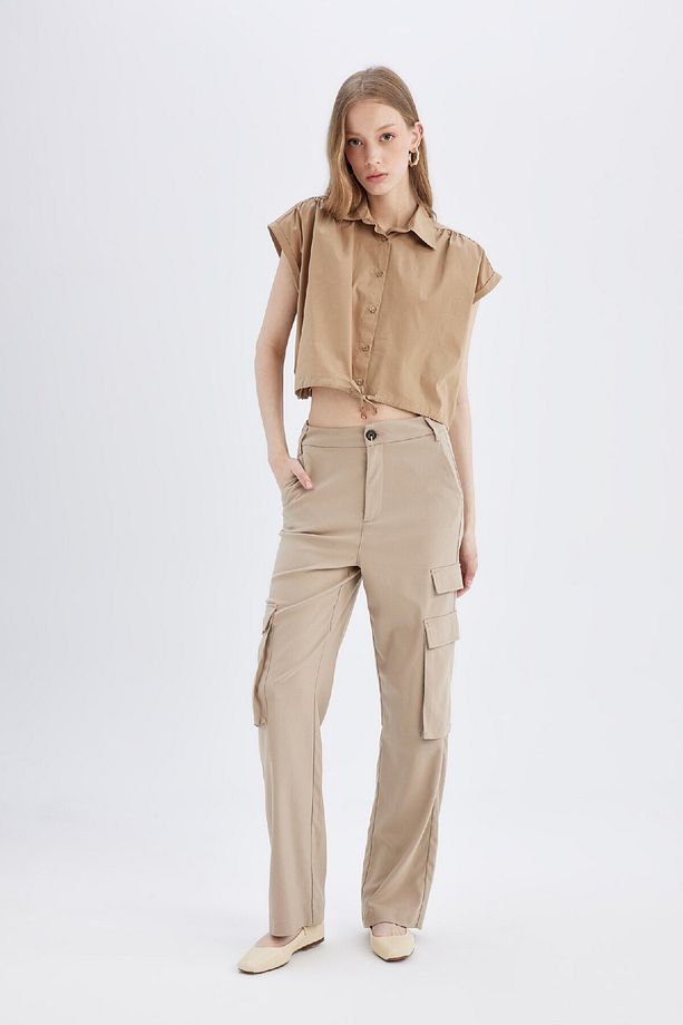 Crop Poplin Kısa Kollu Gömlek D1200AX24SM - 2