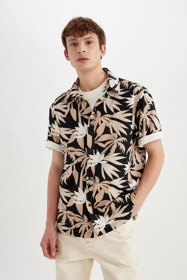 Regular Fit Yazlık Hawaii Baskılı Pamuklu Kısa Kollu Gömlek C7667ax24sm - 4