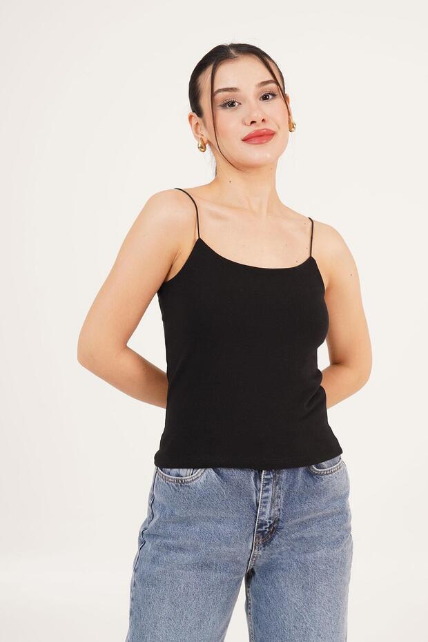 İp Askılı Basic Siyah Atlet - 1