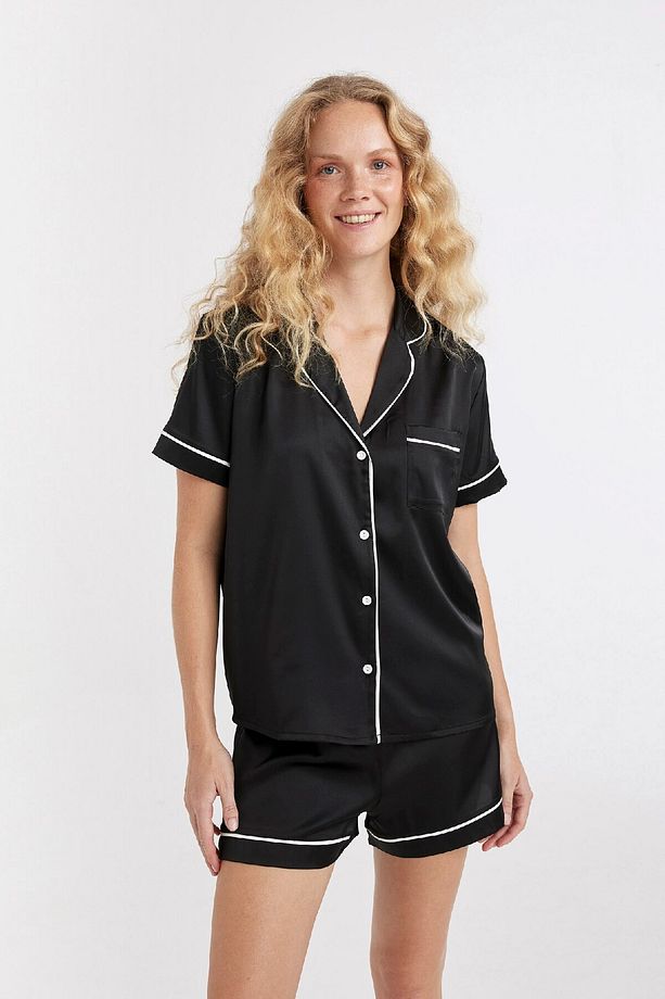 Fall In Love Pijama Takımı Saten Kısa Kollu Üst Şort C7904ax24hs - 3