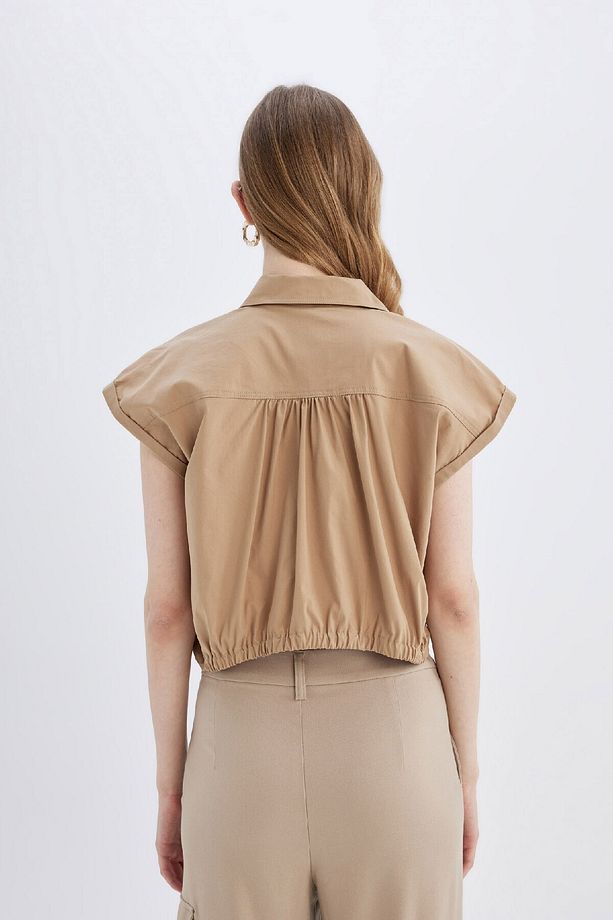Crop Poplin Kısa Kollu Gömlek D1200AX24SM - 7