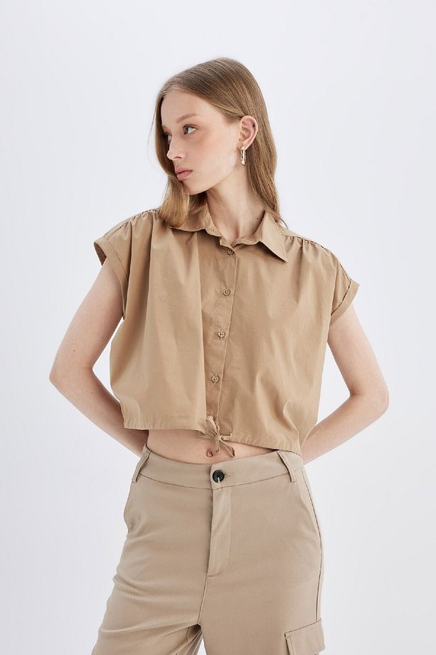 Crop Poplin Kısa Kollu Gömlek D1200AX24SM - 3