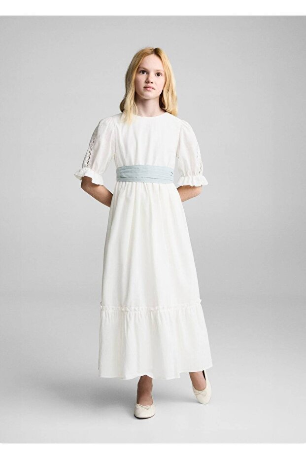 Volanlı Keten Elbise - 6