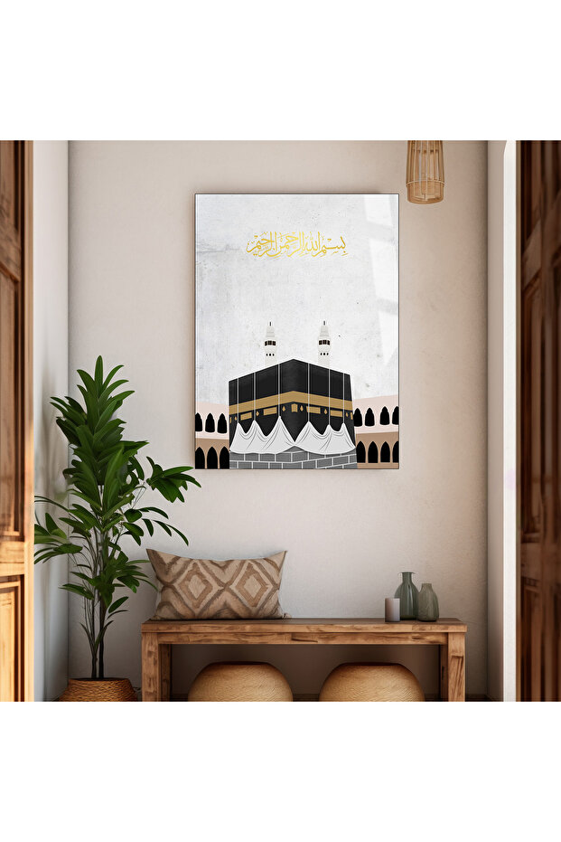 Hari̇kabi̇rev | Religious | Kabe Themed Gold Black Tempered Unbreakable Glass Table | Tmtekli̇