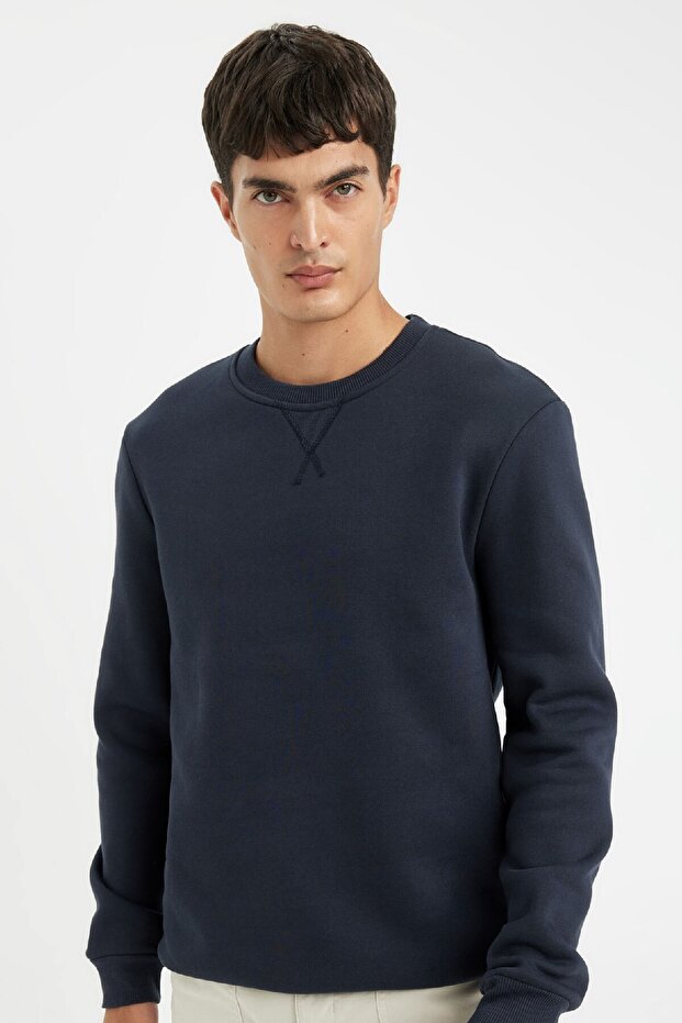 Regular Fit Bisiklet Yaka Kalın Basic Düz Sweatshirt T3777az24au - 1