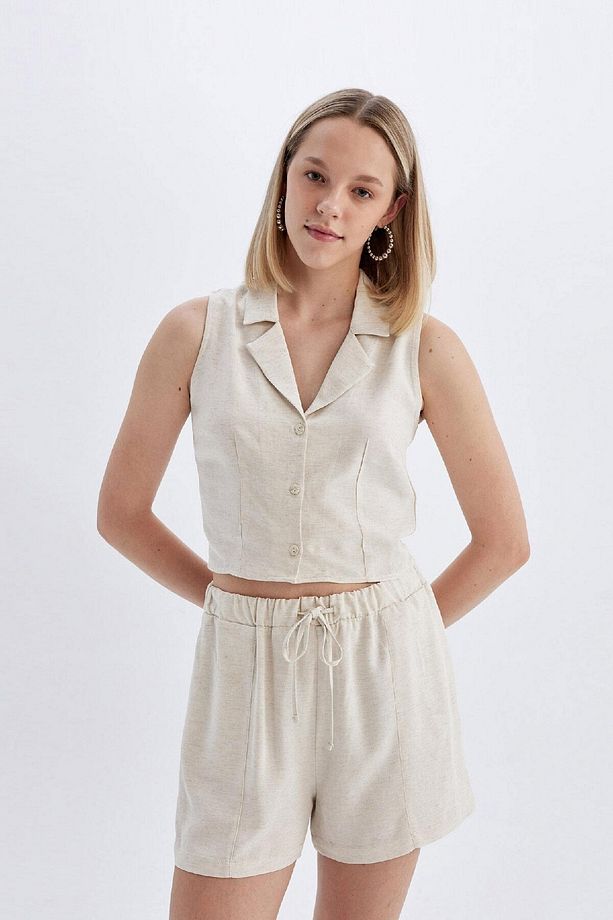 Regular Fit Normal Bel Keten Karışımlı Şort D0967AX24HS - 3