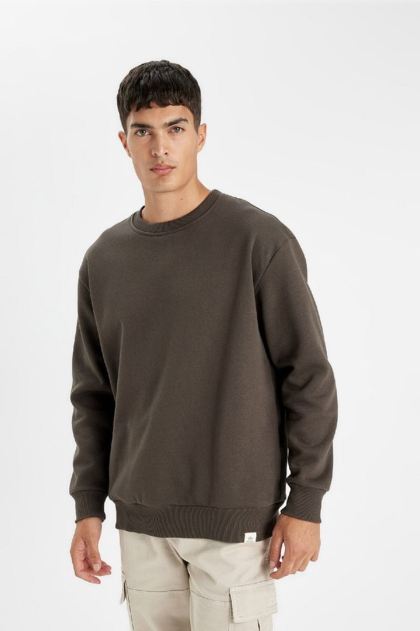 Oversize Geniş Kalıp Bisiklet Yaka Kalın Basic Düz Sweatshirt T5139az24au - 3