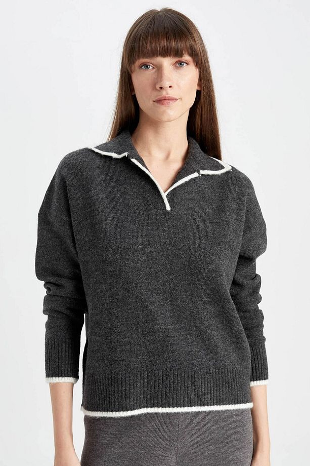 Regular Fit Yumuşak Dokulu Polo Yaka Triko Kazak A3868ax24wn - 1