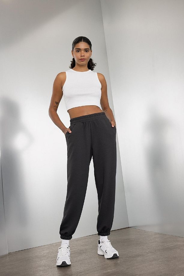 Fit Oversize Geniş Kalıp Sporcu Eşofman Altı Çift Cepli Jogger Paça Standart Boy Skuba Dalgıç - 1