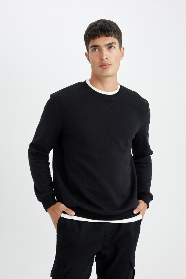 Regular Fit Bisiklet Yaka Kalın Basic Düz Sweatshirt T3777az24au - 3