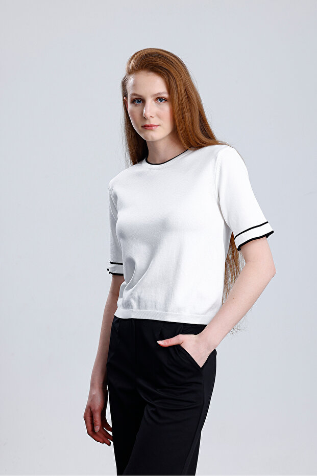 Basıc Kısa Kollu Şeritli Kazak - 5